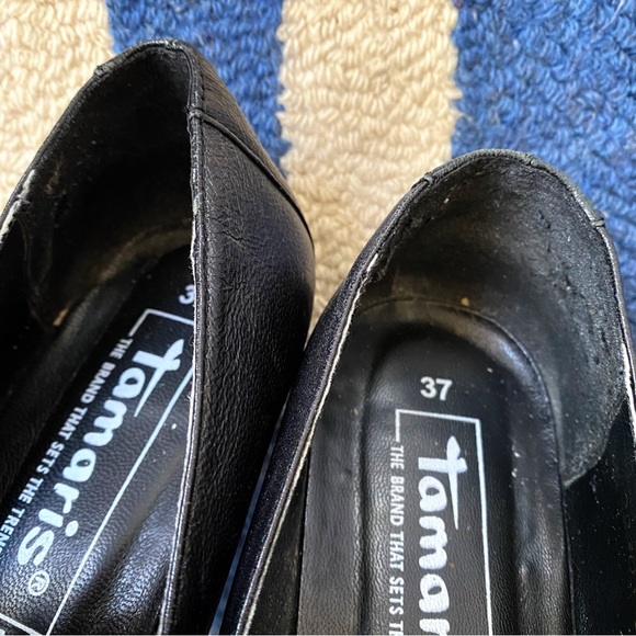 🖤 TAMARIS GENUINE LEATHER BOW DETAIL SQUARE TOE SMALL HEEL PUMPS! - Picture 13 of 14